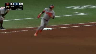 Henderson turns a double into a triple thanks to some poor defense