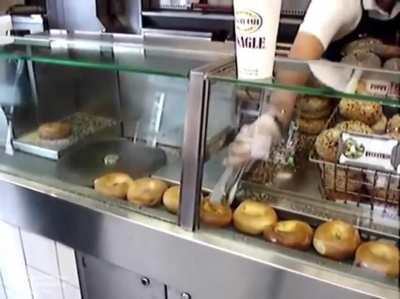 Cutting bagels with a saw