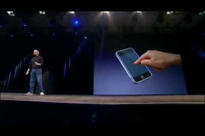 Steve Jobs introduces the IPhone in 2007. First we gave you the mouse, then we gave you the button, and now where giving you the finger.