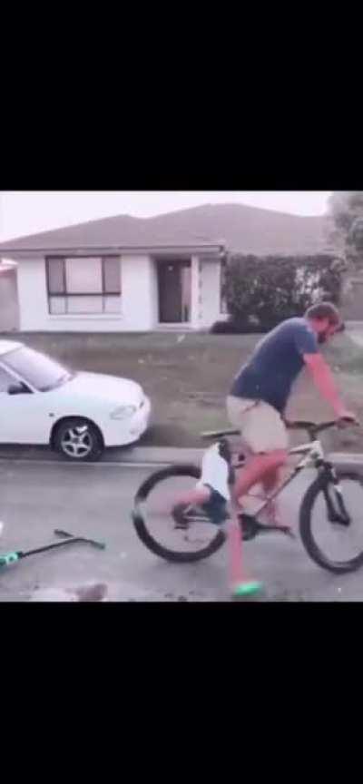 Little dude gets caught in the wheel