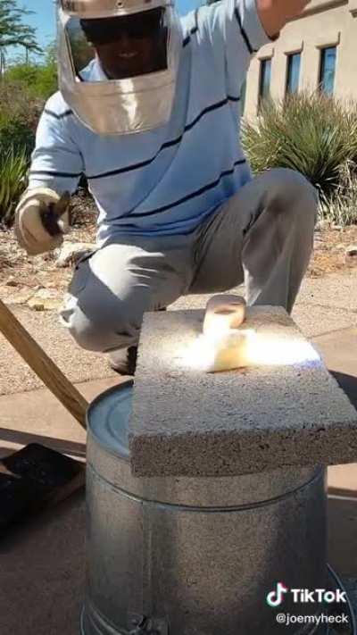 Rocks reacting under solar lens.