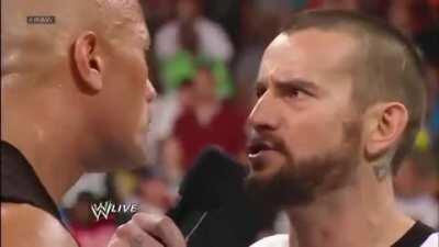 8 years ago today: CM Punk meets The Rock face to face and cuts his infamous &quot;Your arms are just too short to box with god&quot; promo