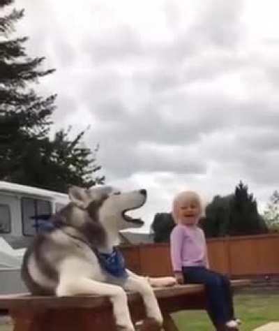 Pupper communicating with child