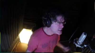 Sean Schemmel screaming while dubbing for Goku's voice