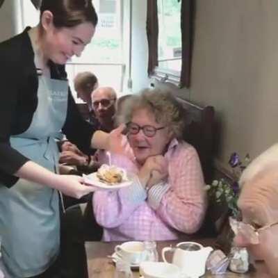 Regular customer gets a free cake on her birthday