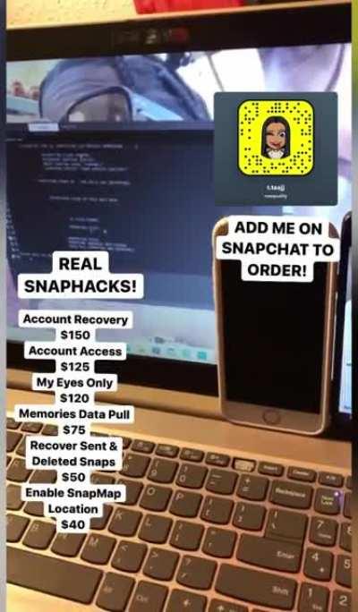 contact @naequality on snapchat to order hacks for social media's like snapchat, instagram, tiktok, onlyfans , twtter , facebook &amp;amp; more! Hit The Telegram Group Link In Comments!