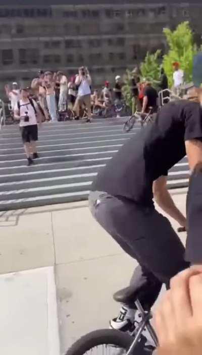 BMX rider rips 360 off of a 10 foot ledge