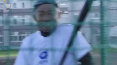 Ichiro's 426-foot hit smashed a high school window when he came to teach high school students in Japan