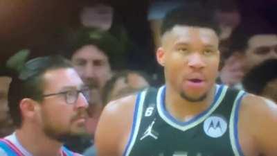Torrey Craig picks up the foul after blatantly standing in the way of Giannis’ forearm right in front of the official