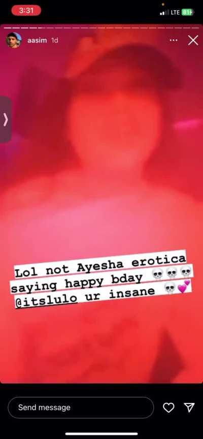 Ayesha Saying Happy Birthday To @aasim on insta.