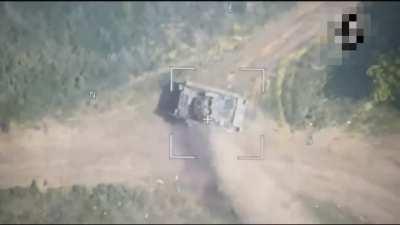 M2A2 ODS-SA Bradley surviving a hit from a Russian Lancet, presumably in the Avdiivka area.