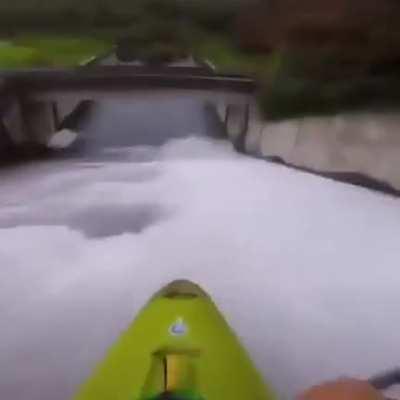 Kayaking down this steep stone wall