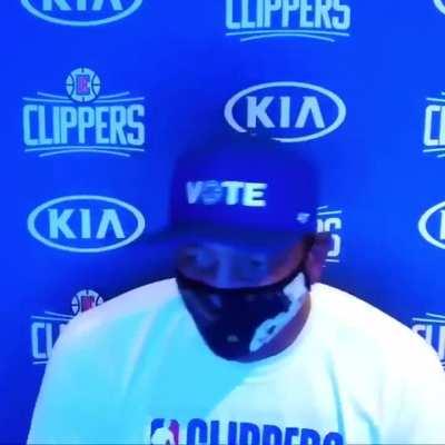 Doc Rivers on Trump's comments: &quot;Well we lost one guy. So what, I don’t even care. We know justice is on our side and this hat (vote) I am wearing is what our president is trying to get us to not do which is just as disgraceful&quot;