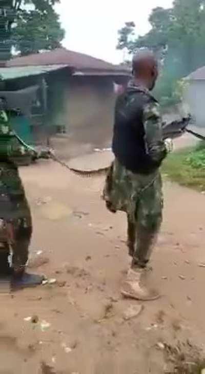 Machine gunner nearly kills his assistant during a bandit or rebel attack in Nigeria