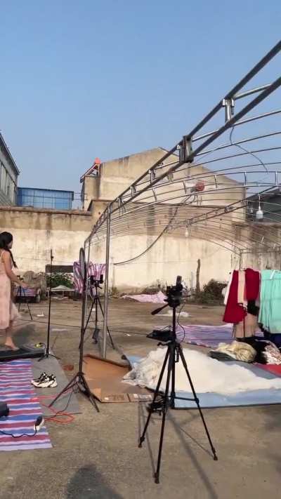 Selling clothes live on Tik Tok in rural areas of China.