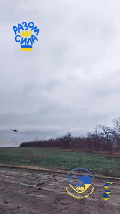 Ukrainian Mi-24 Firing rockets towards targets on ground, instead of lobbing them towards sky