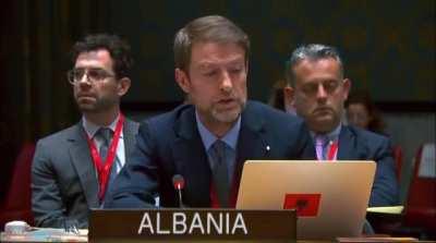 Albania’s Permanent Representative to the UN absolutely wrecks Russia in front of a full room.