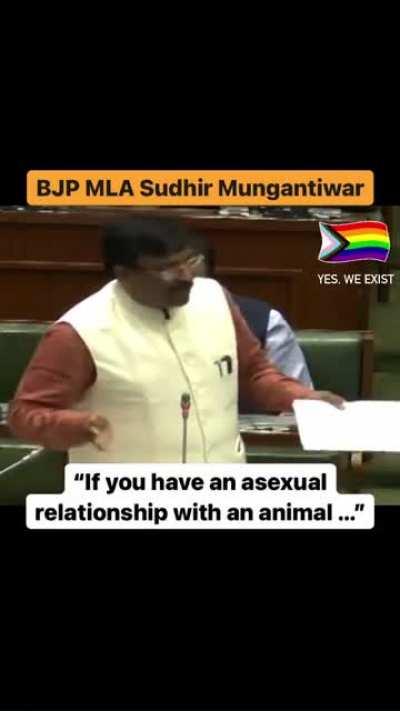 BJP MLA goes on a homophobic rant over newly passed Maharashtra law requiring all Universities to have 'equal opportunity board' with members from underrepresented groups, including the LGBT community. He then, bizarrely claims asexual people have sex wit