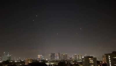 Iron Dome interceptions from my house in Tel Aviv during a heavy rocket barrage