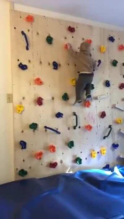 Father built his kid a climbing wall to get him to stop climbing furniture and it only made the tot more powerful