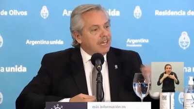 Presidente da Argentina, Alberto Fernandez, falando sobre o isolamento