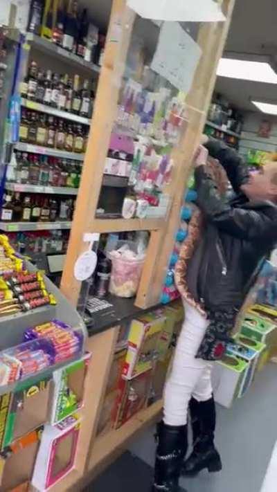 I'm just popping in the corner shop for some ciggies, think I'll bring my pet snake...