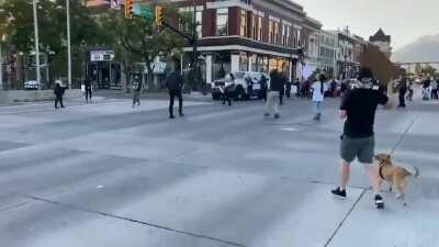 &quot;Peaceful&quot; BLM protestors/rioters illegally block driver trying to escape, one BLMer shoots and injures driver