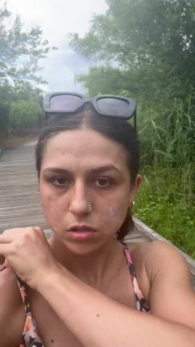 Taking a walk to the beach with dried cum all over my face