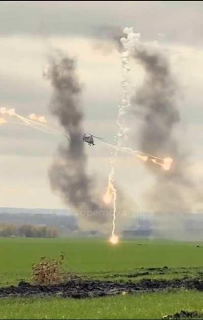 Ukrainian MI-8 performing pitched rocket attacks, November. Both hitting the same position of russian forces. Accuracy shown in the end of the video.