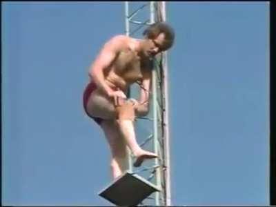 Rick Winters’ first 172 ft. world record high dive, 1983