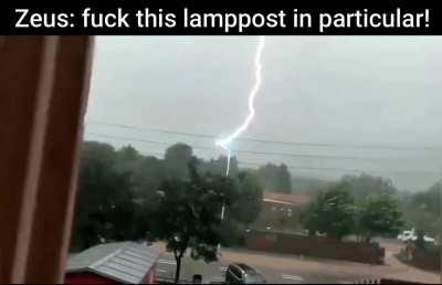 Damn, Zeus really hates that lamppost!