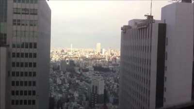 Earthquake resistent buildings swaying around during a 9.1 Earthquake in 2011, Japan.