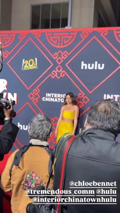 In yellow at the L.A. Premiere of Interior Chinatown. 