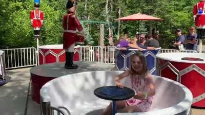 Spun my family around in the teacups at Santa's Village, they couldn't walk when the ride was over