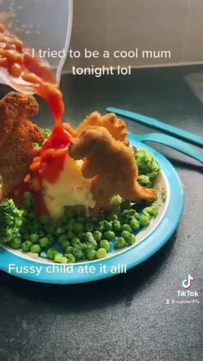 This dinner meal and the way it's presented to entice their kid to eat.