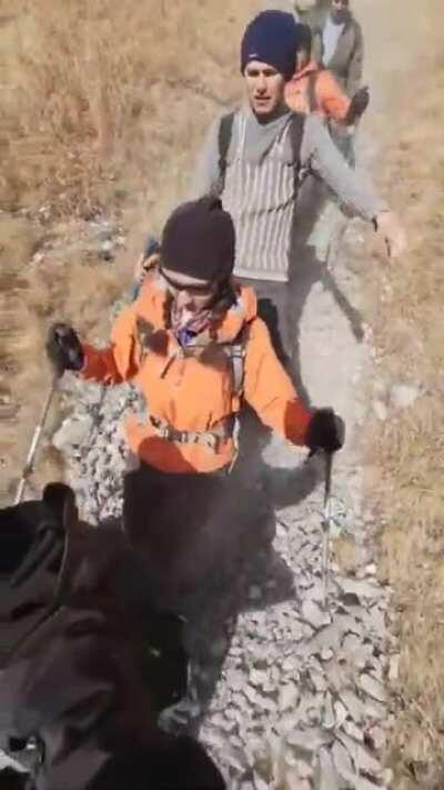 The rubble falling down the side of this Mountainside propelling hikers as they walk