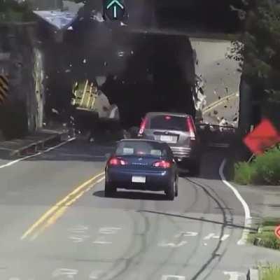 Truck crash into the tunnel