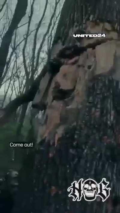 Russian soldier flushed out of entrenched position and taken prisoner