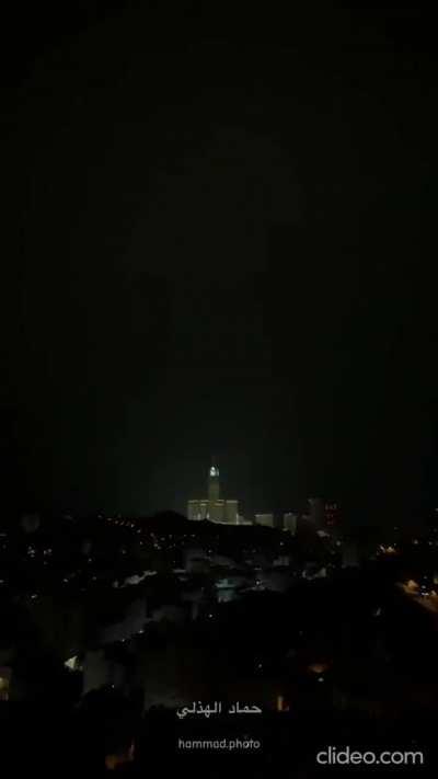 Lightning strikes the clock tower in Mecca