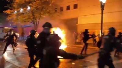 Portland - day 110. Molotov vs pigs (also known as cops)