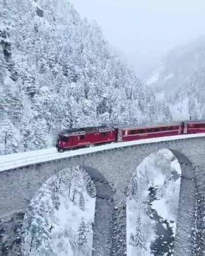 The Glacier Express through Landwaseer Viaduct,