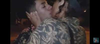 Bisexual brazilian guy french kisses a girl with a tongue piercing