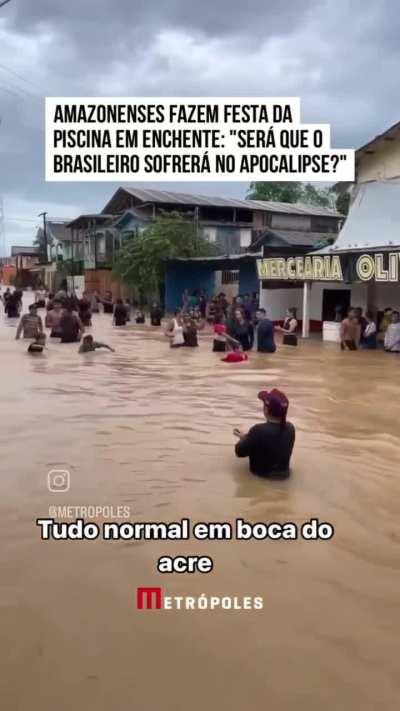 Brazilians have a pool party during the flood 