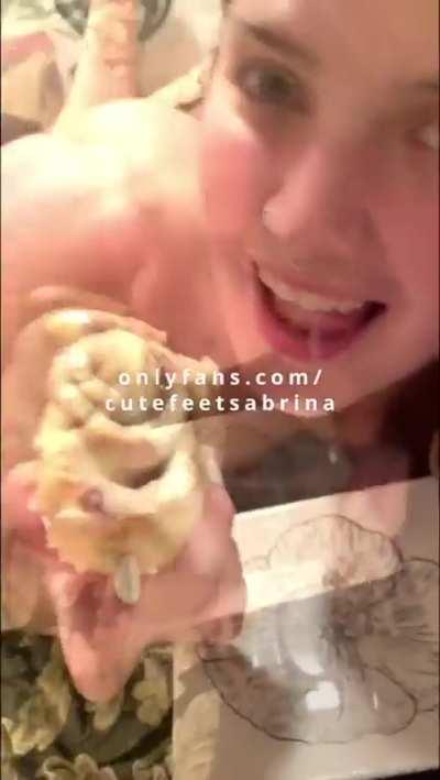 Submissive Slut eats cum, cinnamon bun full of CUM - cum on food