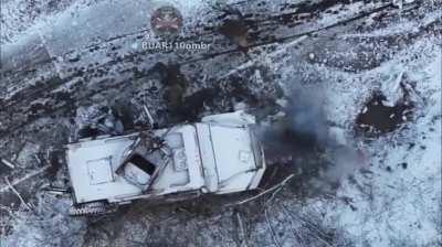 Russian soldiers getting destroyed by drone dropped grenades. From 110 OMBr. One soldier bleeds out near the end.