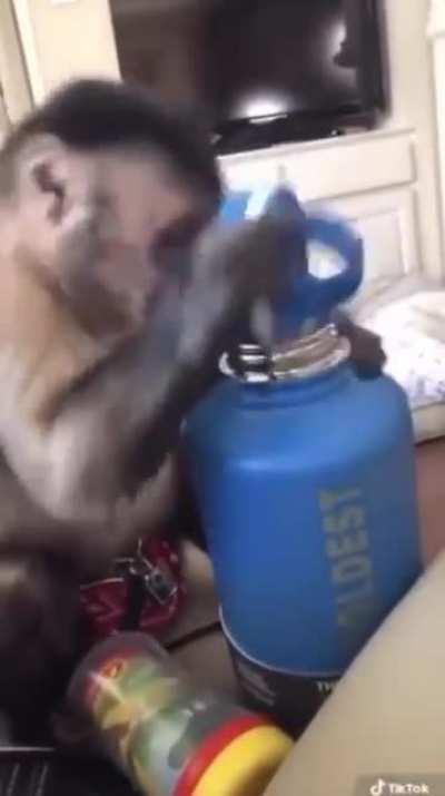 George receives his new water bottle