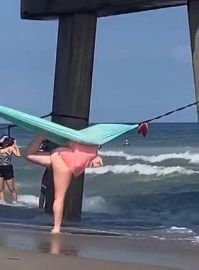 HMF while I somehow climb into this hammock