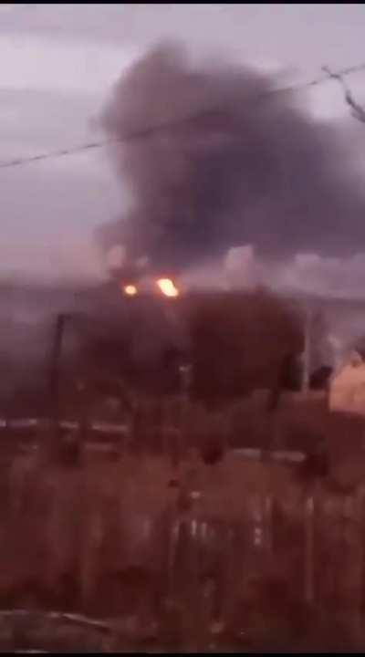 Russian pov of russian positions being hit by cluster munitions, near Maryinka, Donetsk region.