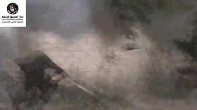 Near miss nearly takes out a squad of FSA fighters during fighting for the town of Tafas - 9/30/2013