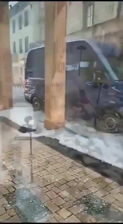 Massive hailstorm in Italy turns streets into icy rivers.